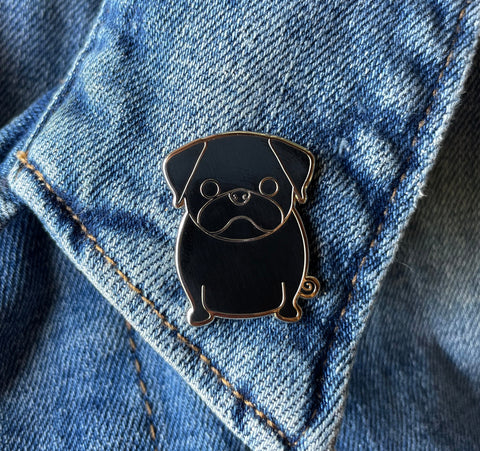 pug pin badge, pug enamel pin, pug dog enamel pin badge, black pug badge, black pug pin, black pug brooch, pug accessory, pug gift, gift for pug lover, pug dog themed gift