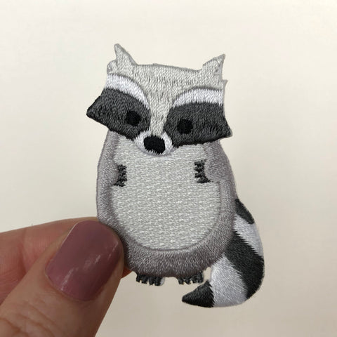 raccoon patch, raccoon iron on patch, chameleon embroidered patch